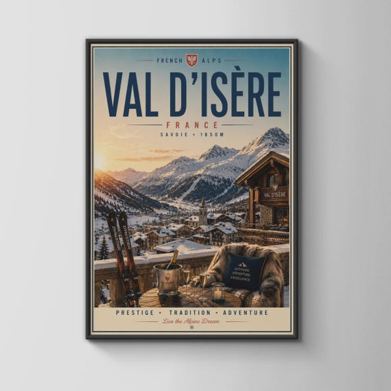 Val Disere Ski Resort Poster French Alps Travel Print Luxury Chalet Wall Art