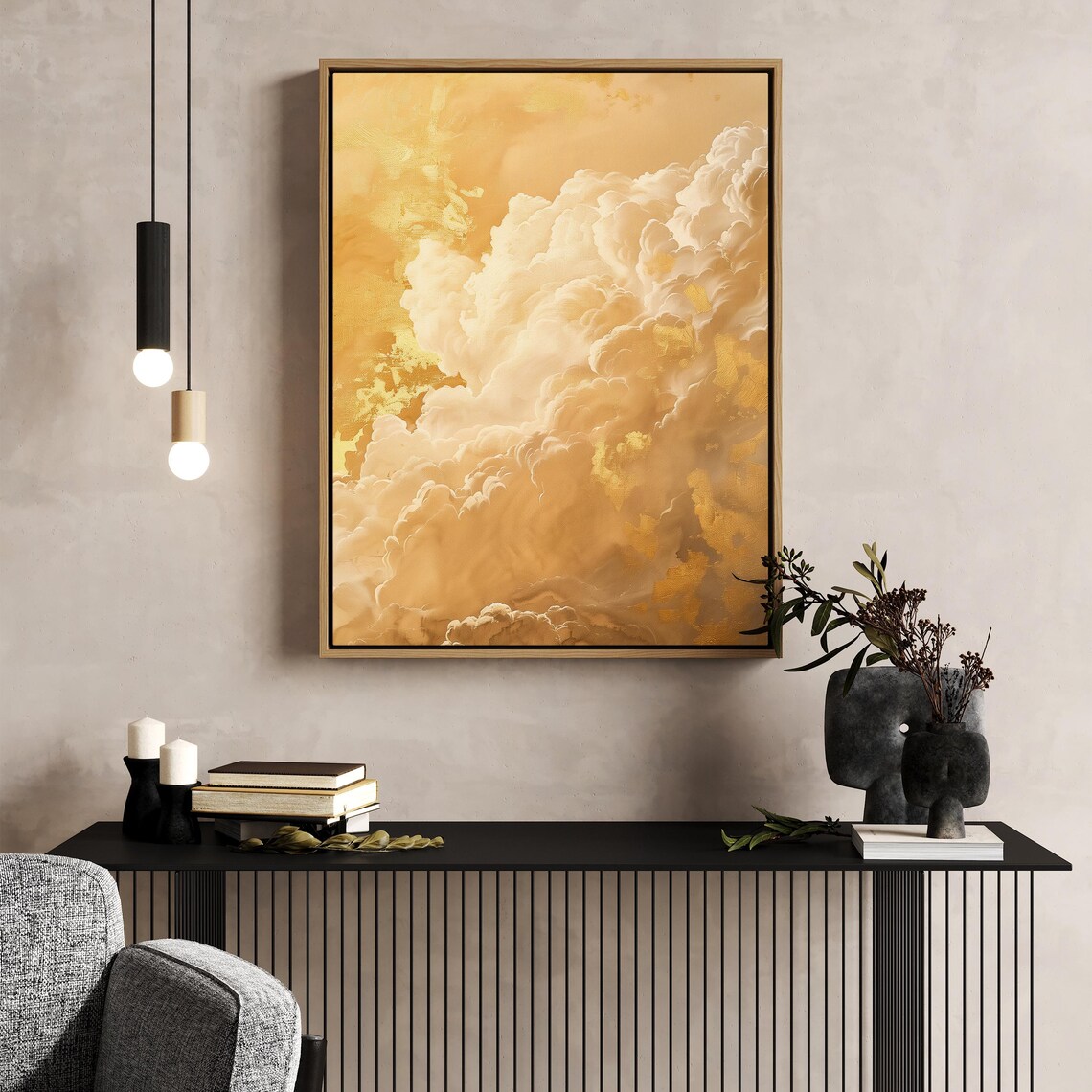 Gold Clouds Painting Abstract Art Print Sky Wall Art Large Cloudy Sky Home Decor - Image 4