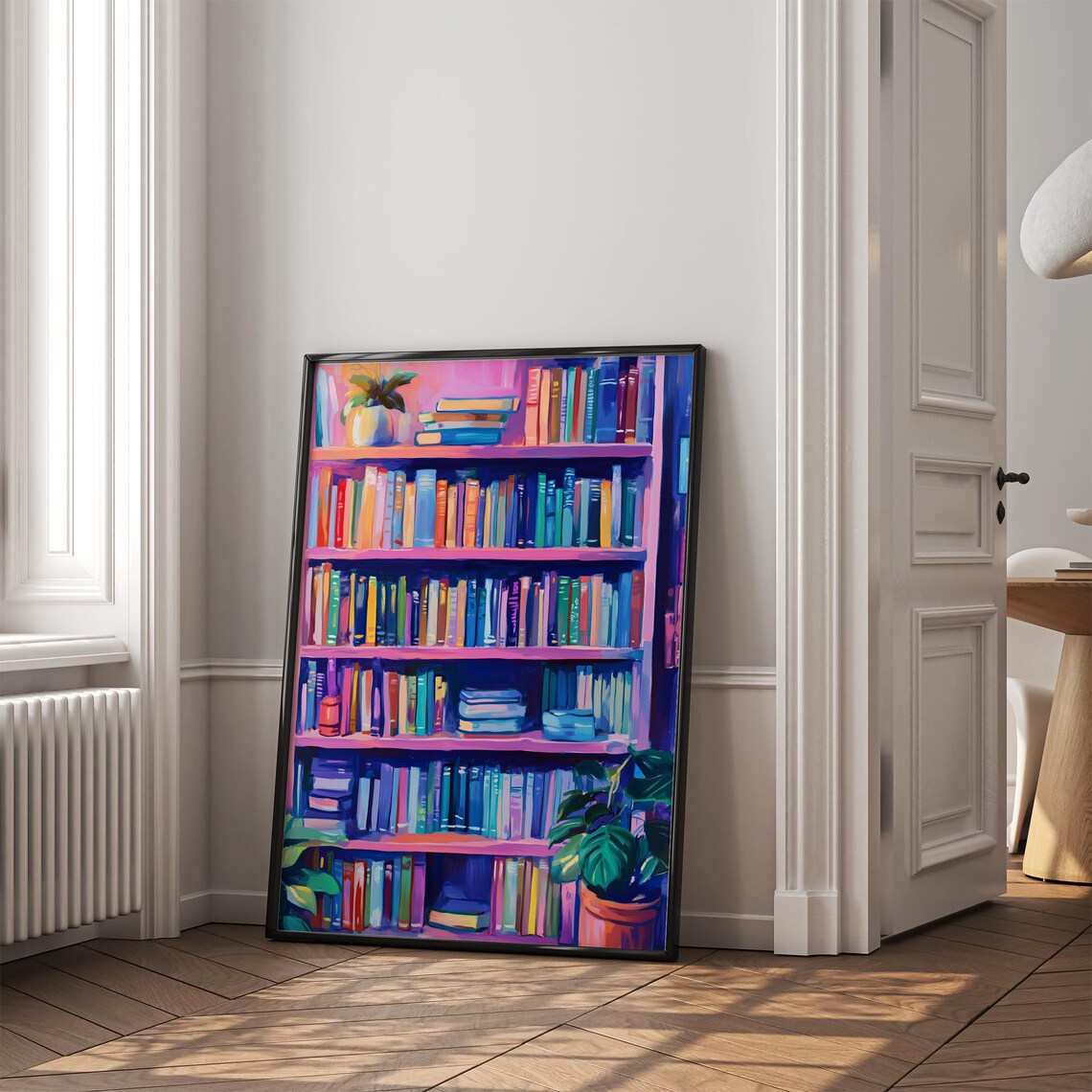 Bookshelf Painting, Colorful Abstract Book Lover - Image 2