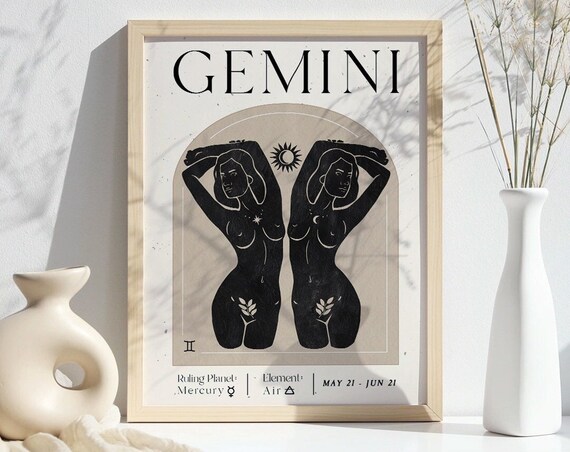 Gemini Zodiac Twin Goddess Arch Illustration Star Sign Poster