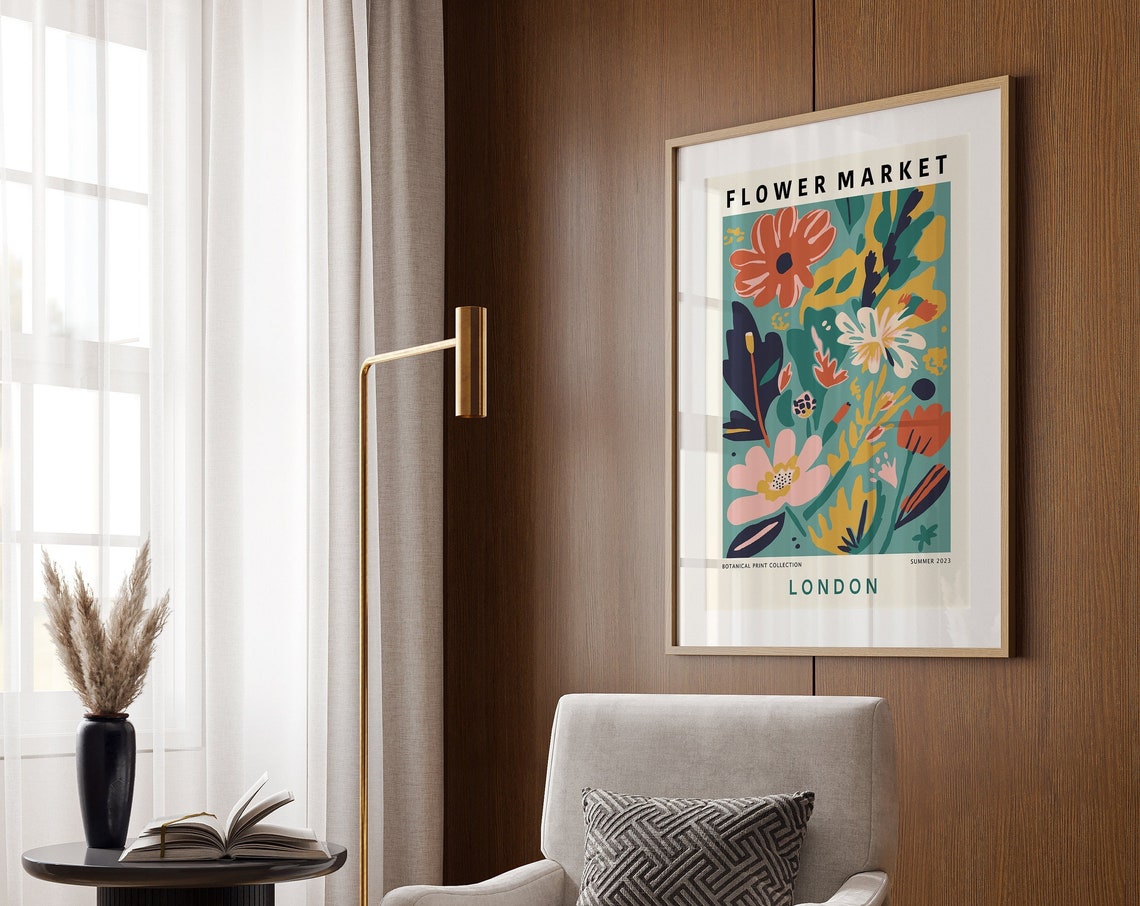 Colourful London Flower Market Print Abstract Floral Poster Floral Art Poster Retro 70s Flower Market Boho Flower Market Print F161 - Image 3