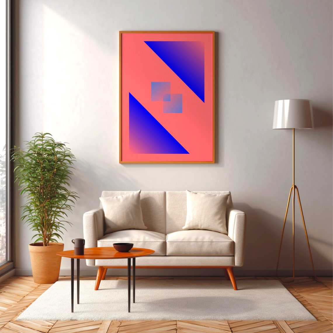 Coral and Blue Gradient Triangle Modern Geometric Abstract Poster - Image 3