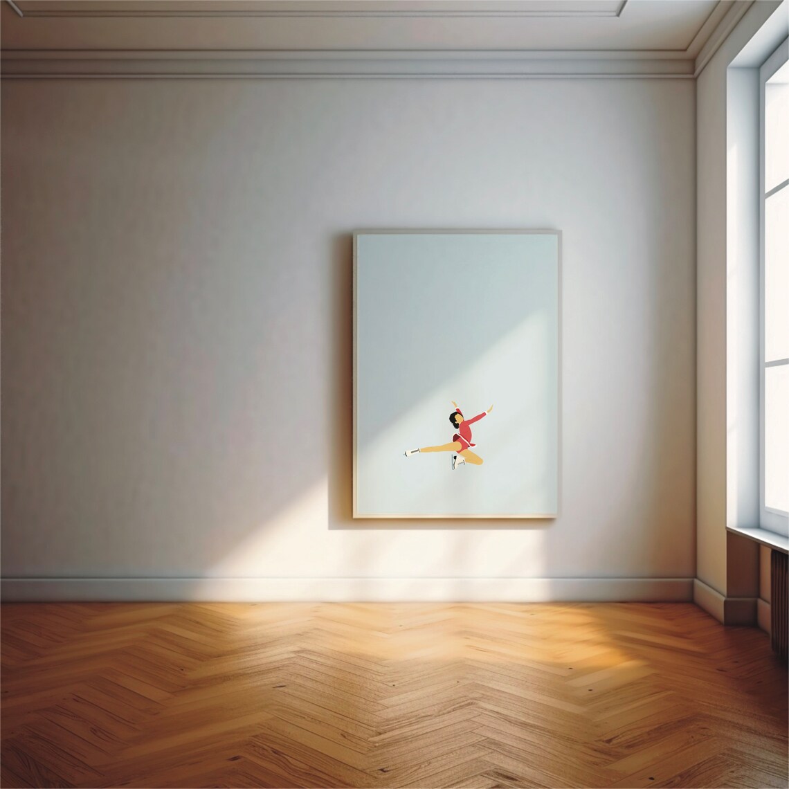 Minimalist Ice Skater Jumping in Red Outfit Figure Art Poster - Image 2
