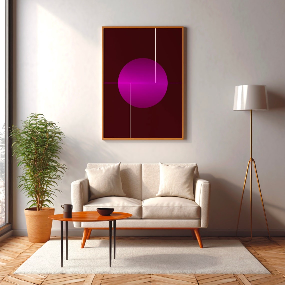 Magenta Circle on Burgundy Modern Geometric Minimal Line Art Poster - Image 3