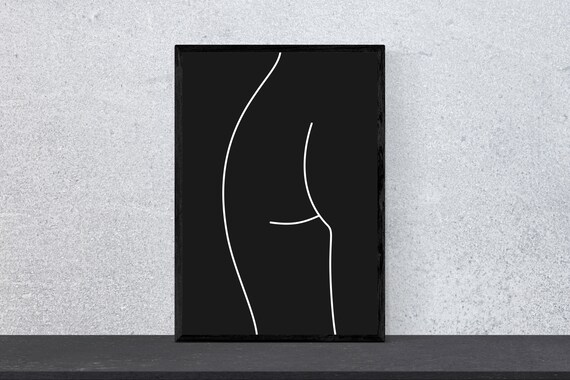 Abstract Female Figure White Line on Black Background Art Poster