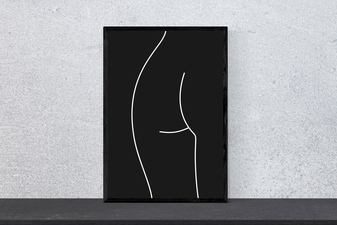 Abstract Female Figure White Line on Black Background Art Poster
