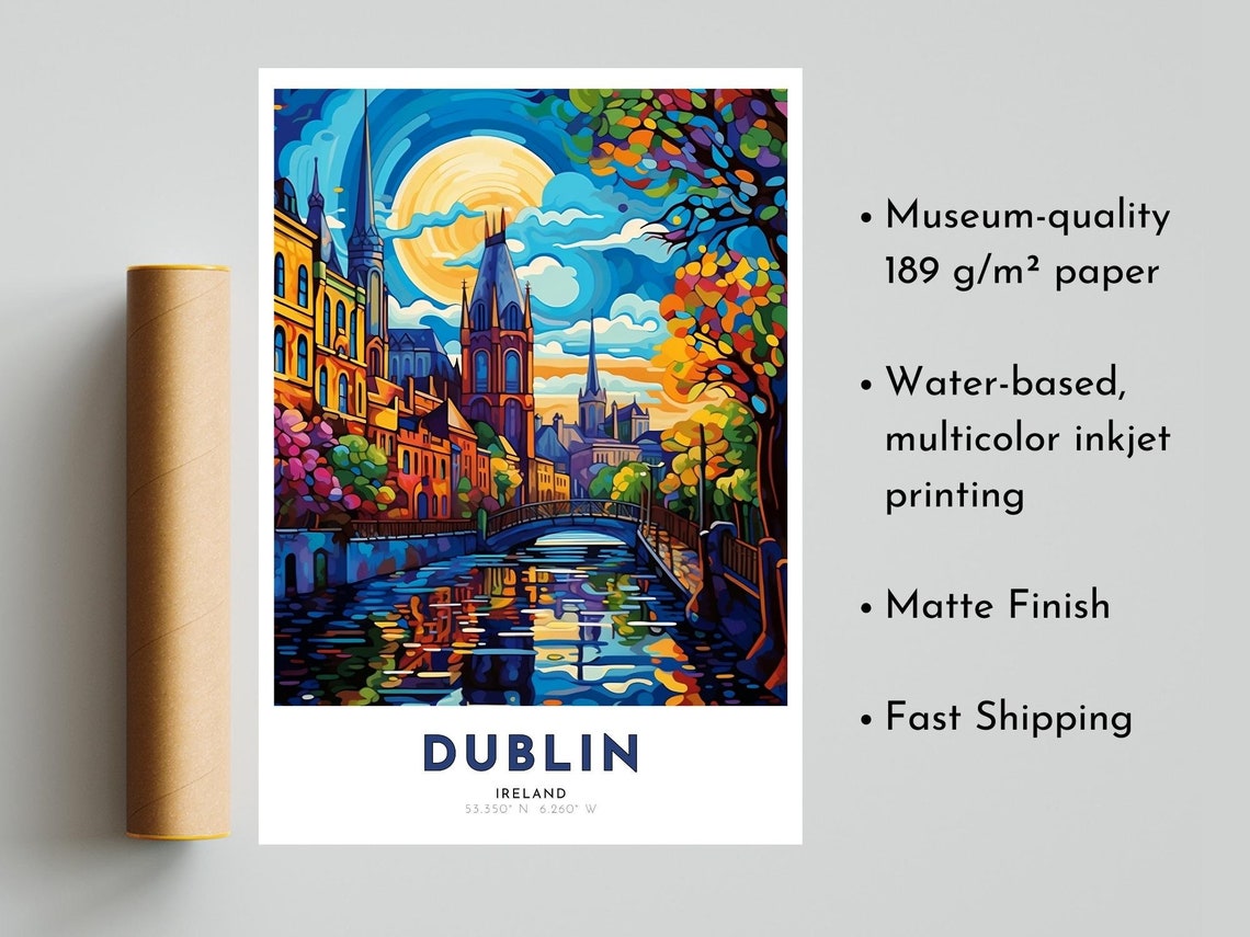 Dublin Ireland River Liffey Moonlight Cathedral Travel Poster - Image 5