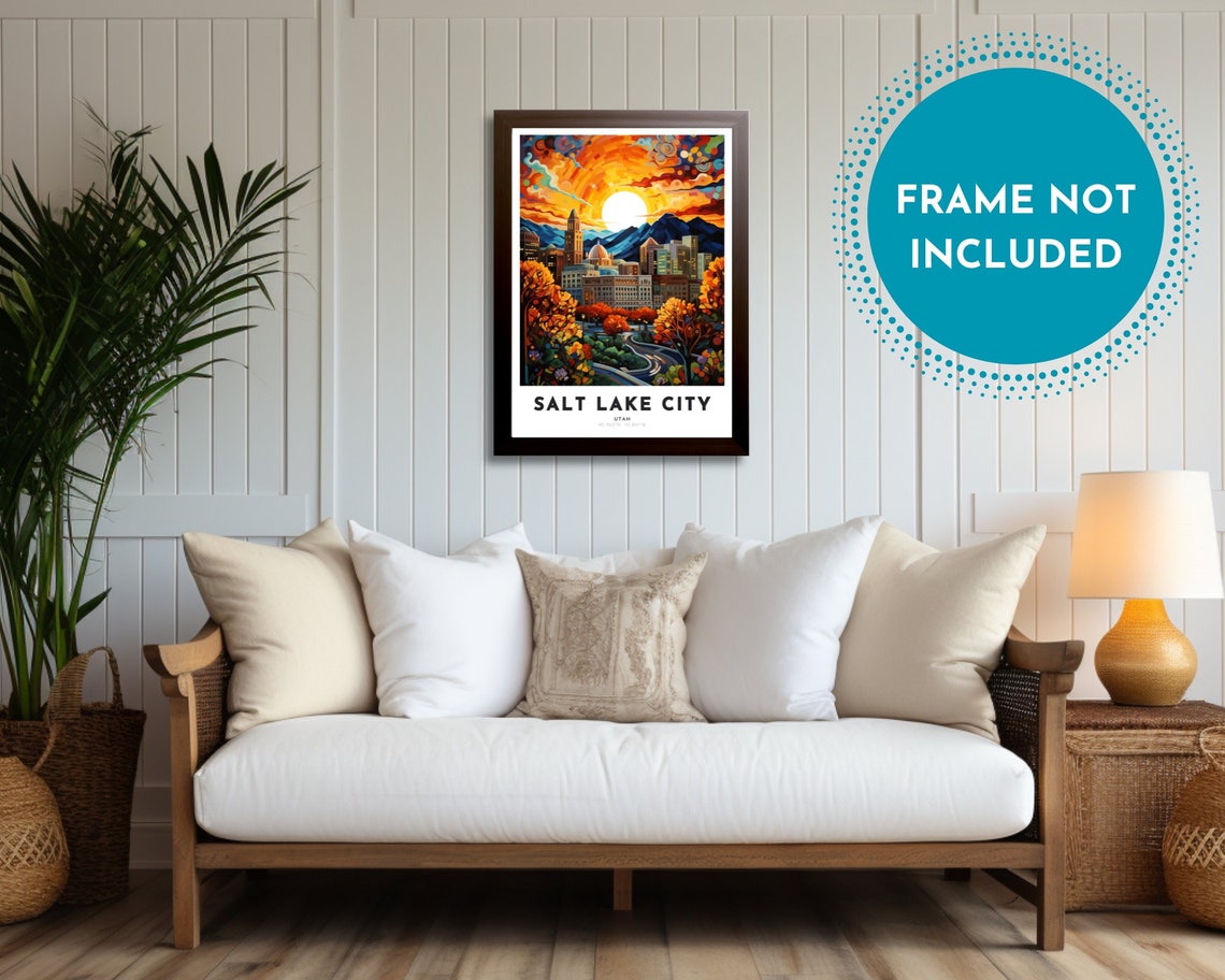 Salt Lake City Travel Poster Of Utah Art Nouveau Gift For Lovers Of Salt Lake City Utah Wall Art Decor Print Of Great Salt Lake Painting - Image 2