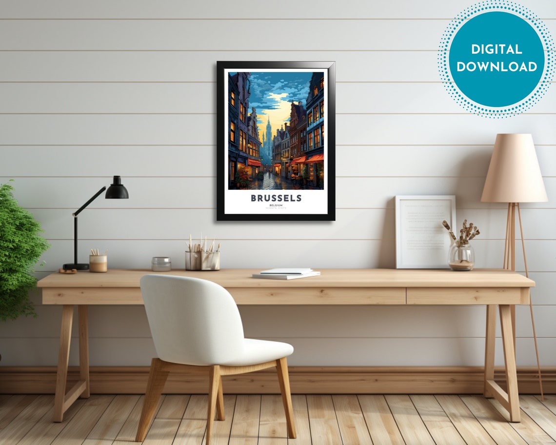 Brussels Travel Poster Of Belgium Art Nouveau Gift For Lover Of Brussels Belgium Wall Art Decor Of Flanders Painting - Image 4