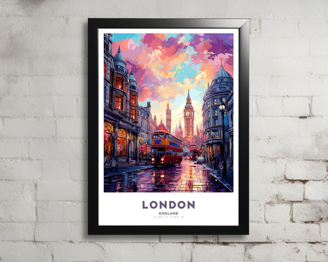 London Travel Poster Of England Art Nouveau Gift For Lovers Of London England Wall Art Decor Of Uk Painting
