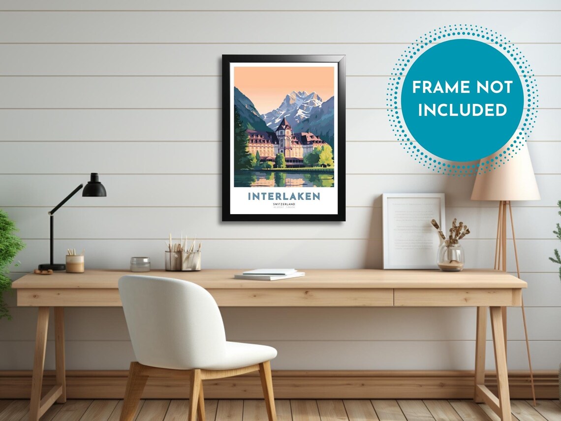 Interlaken Switzerland Alpine Lake Grand Hotel Mountain Poster - Image 2