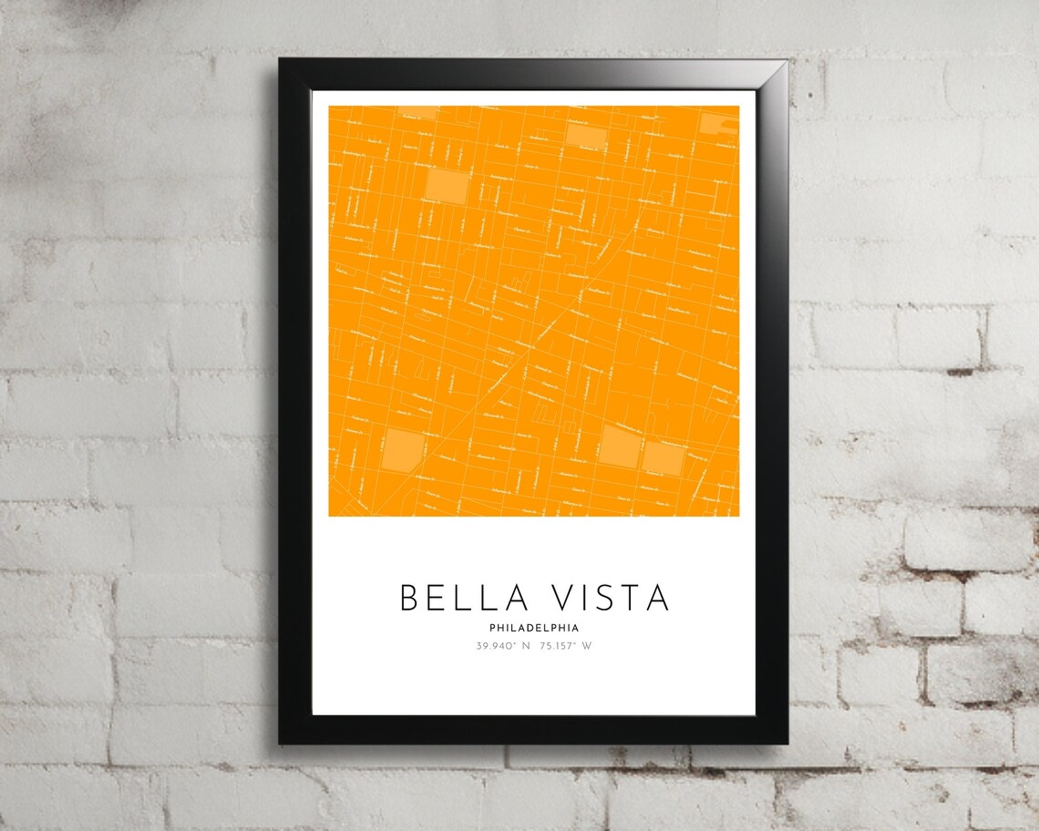 Bella Vista Philadelphia Orange Street Map Neighborhood Wall Art