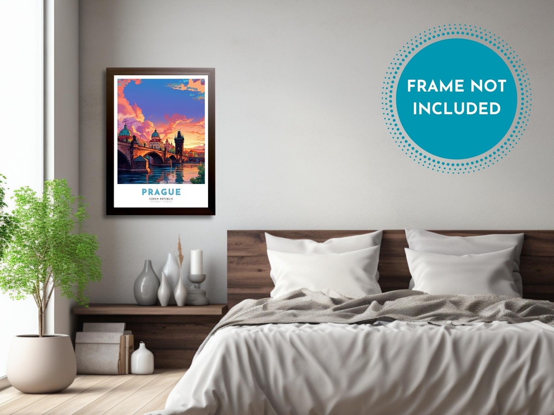 Prague Czech Charles Bridge Sunset River Old Town Colorful Poster - Image 4