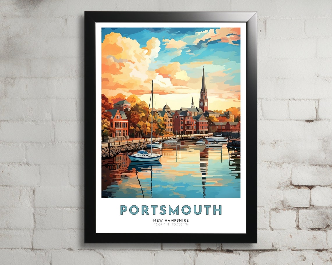Portsmouth New Hampshire Art Nouveau Travel Poster Portsmouth Print Portsmouth Wall Art Portsmouth Painting New Hampshire Print