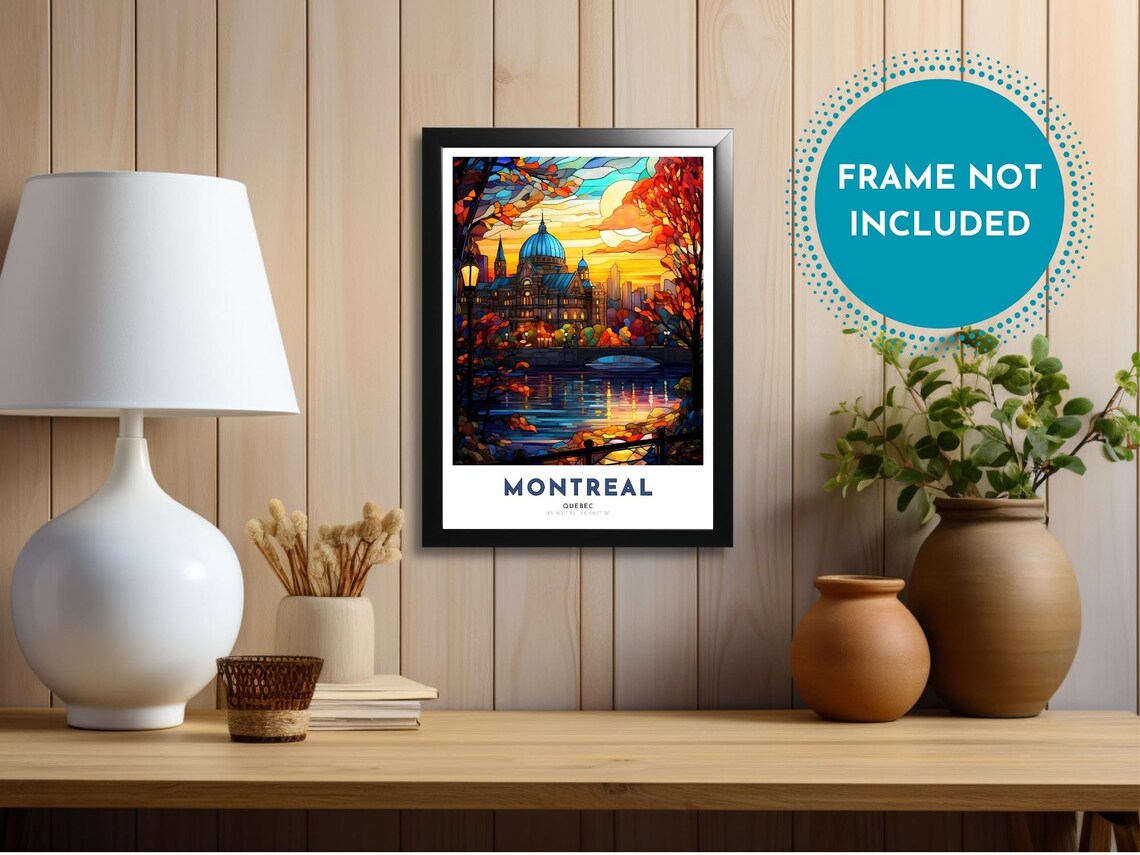 Montreal Quebec Stained Glass Cathedral Sunset River Scene Poster - Image 4