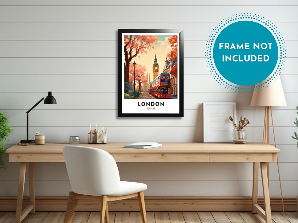 London England Big Ben Double Decker Bus Autumn Street Poster - Image 2