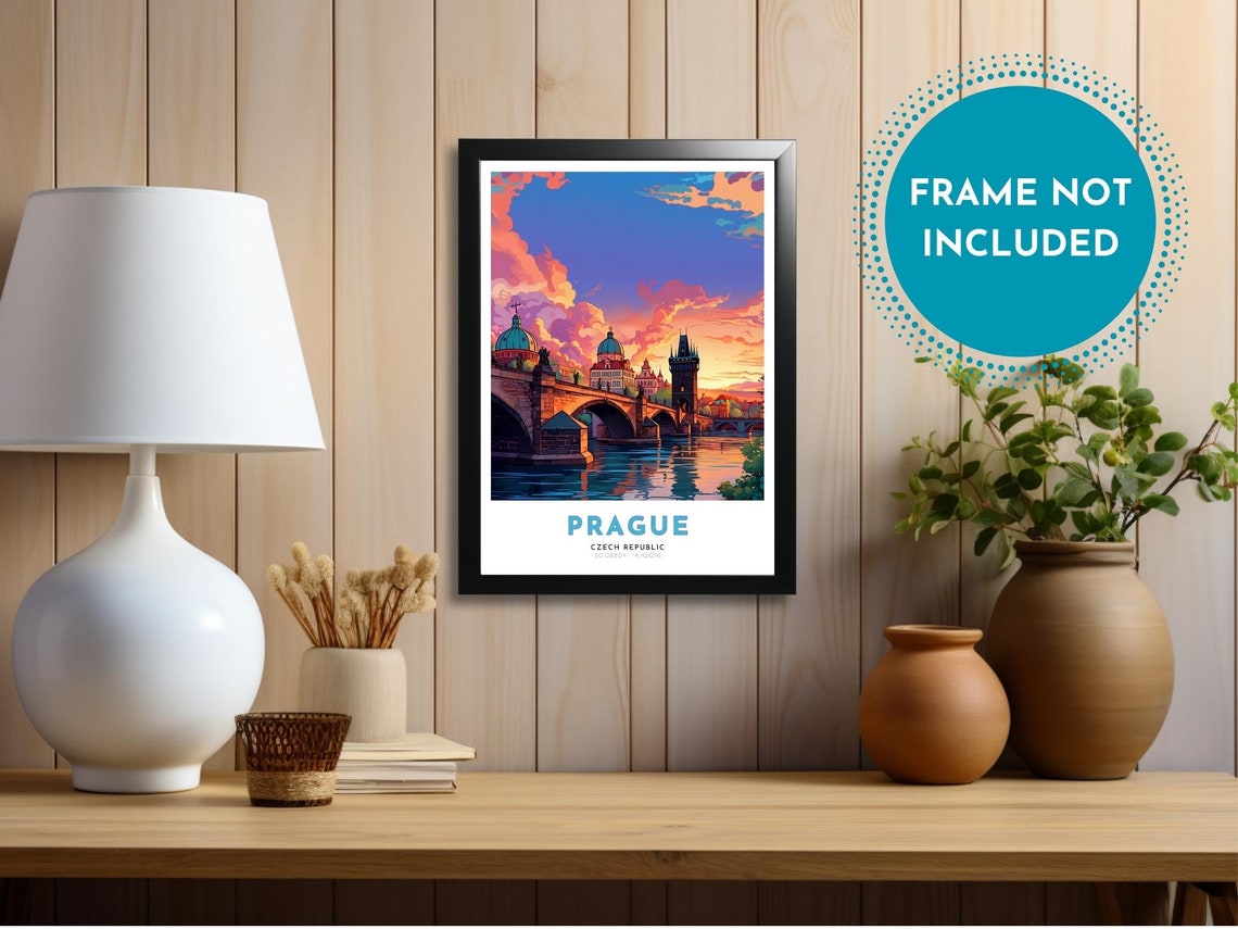 Prague Czech Charles Bridge Sunset River Old Town Colorful Poster - Image 3