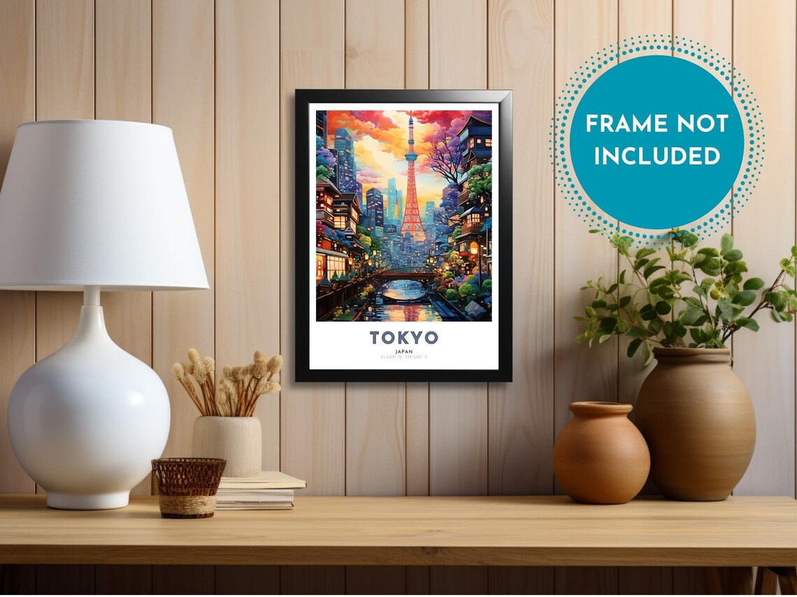 Tokyo Japan Tower Canal Sunset Old Town Colorful City Poster - Image 4