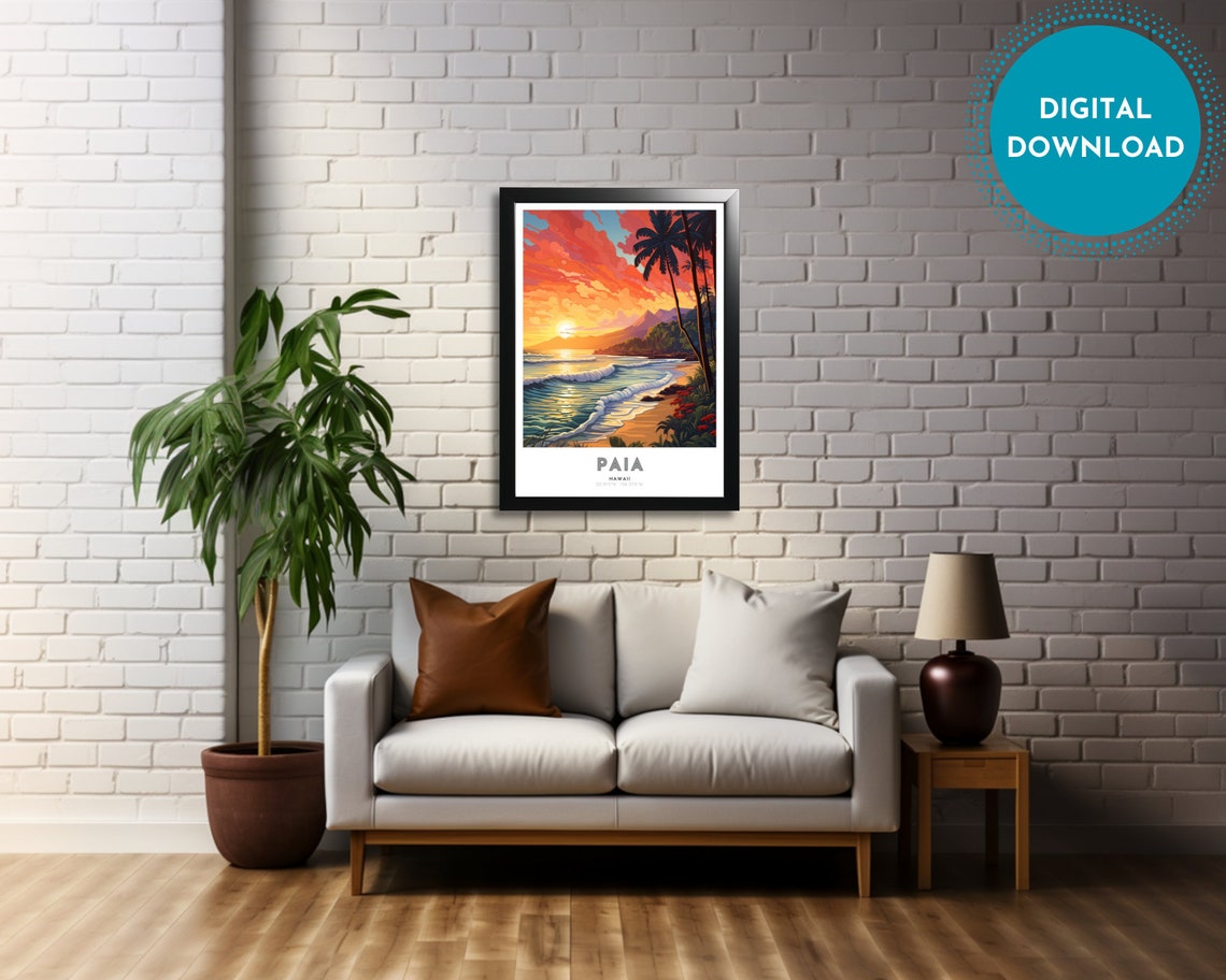 Paia Hawaii Tropical Beach Sunset Palm Trees Scene Travel Poster - Image 4