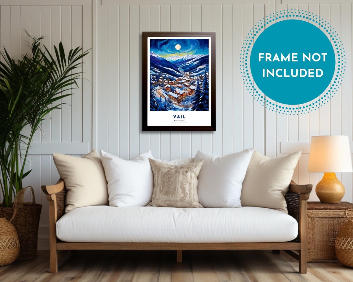 Vail Colorado Moonlit Snow Valley Alpine Village Travel Poster - Image 2