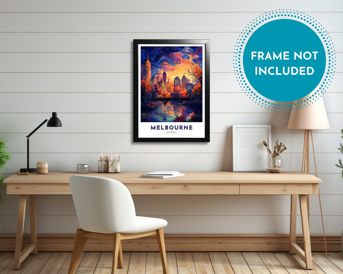 Melbourne Australia Sunset Skyline River Reflection Travel Poster - Image 3