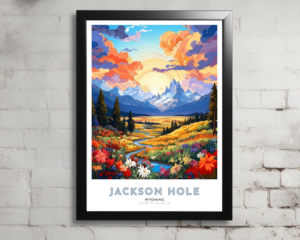 Jackson Hole Wyoming Wildflower Meadow Mountain Sunset Poster