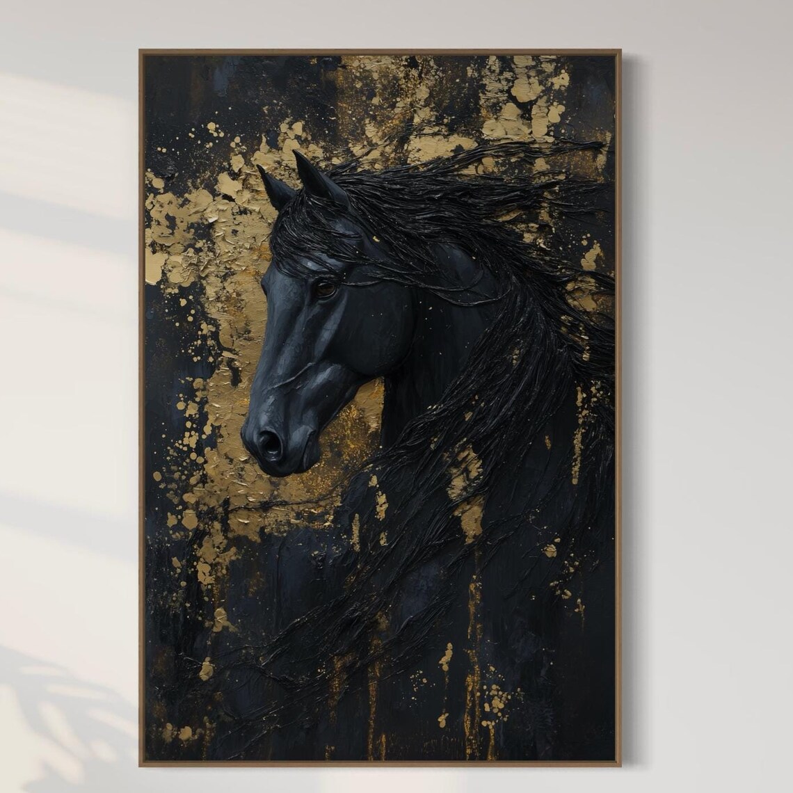 Moody Black Horse Portrait, Vintage Art Print