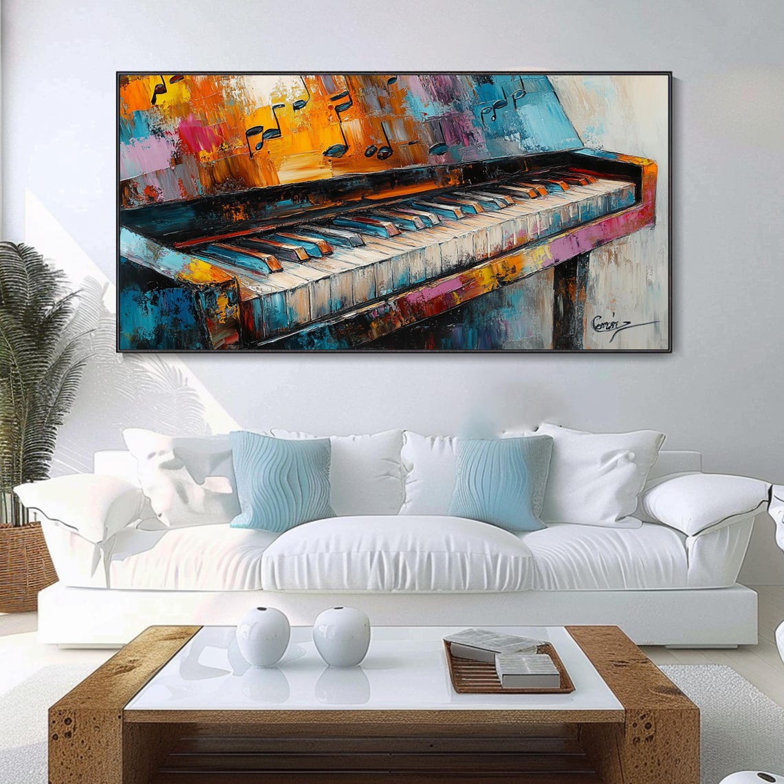 Abstract Colorful Piano Keyboard Musical Notes Palette Knife Poster - Image 3