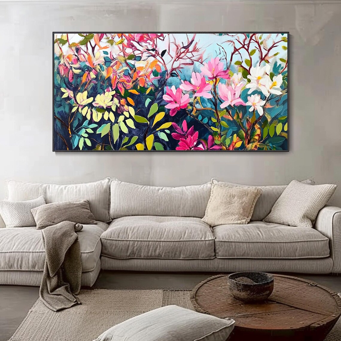 Colorful Magnolia Blossom Forest Teal Foliage Floral Art Poster - Image 4
