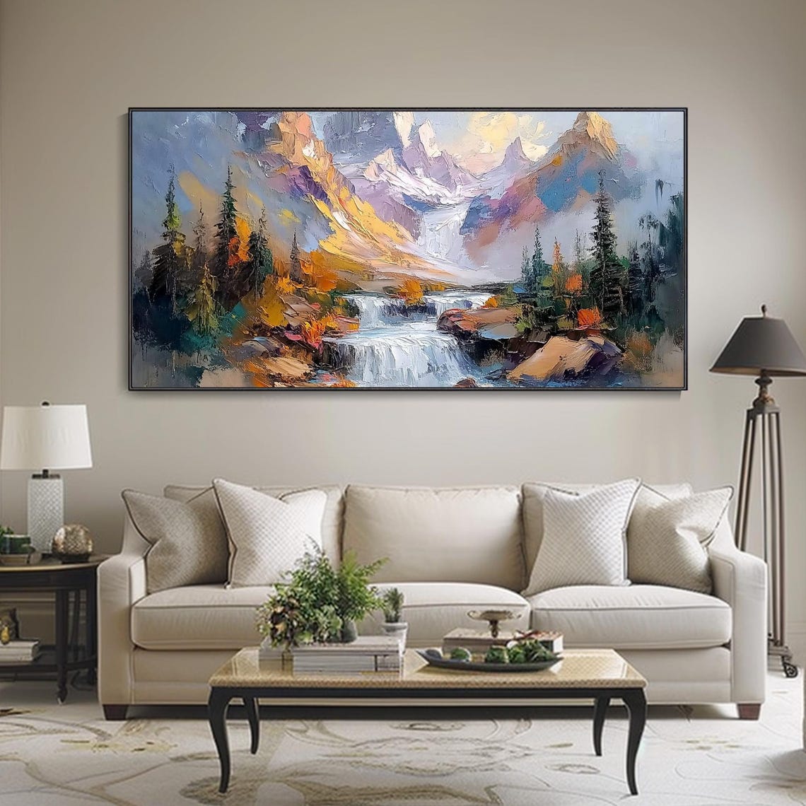 Mountain River Waterfall Autumn Pine Landscape Modern Poster - Image 3