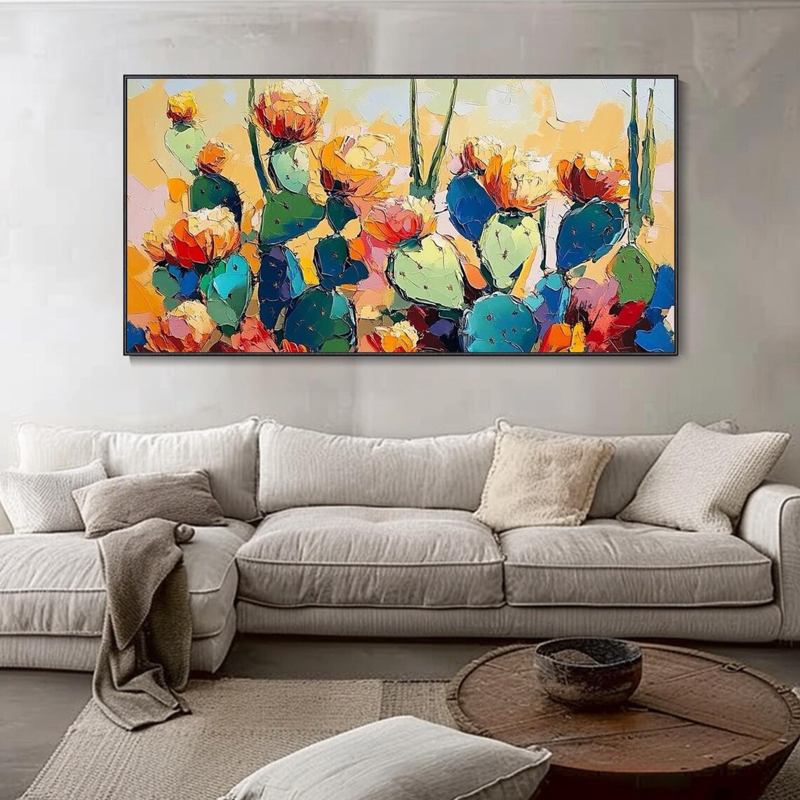 Colorful Blooming Prickly Pear Cactus Impasto Desert Art Poster - Image 4