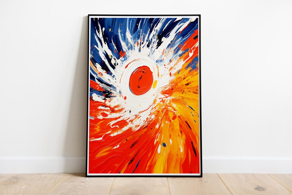 Blazing Orange Sun Explosion Colorful Brushstroke Art Poster