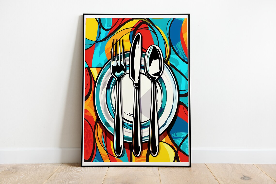 Fork and Spoon Comic-Style Kitchen Art Print