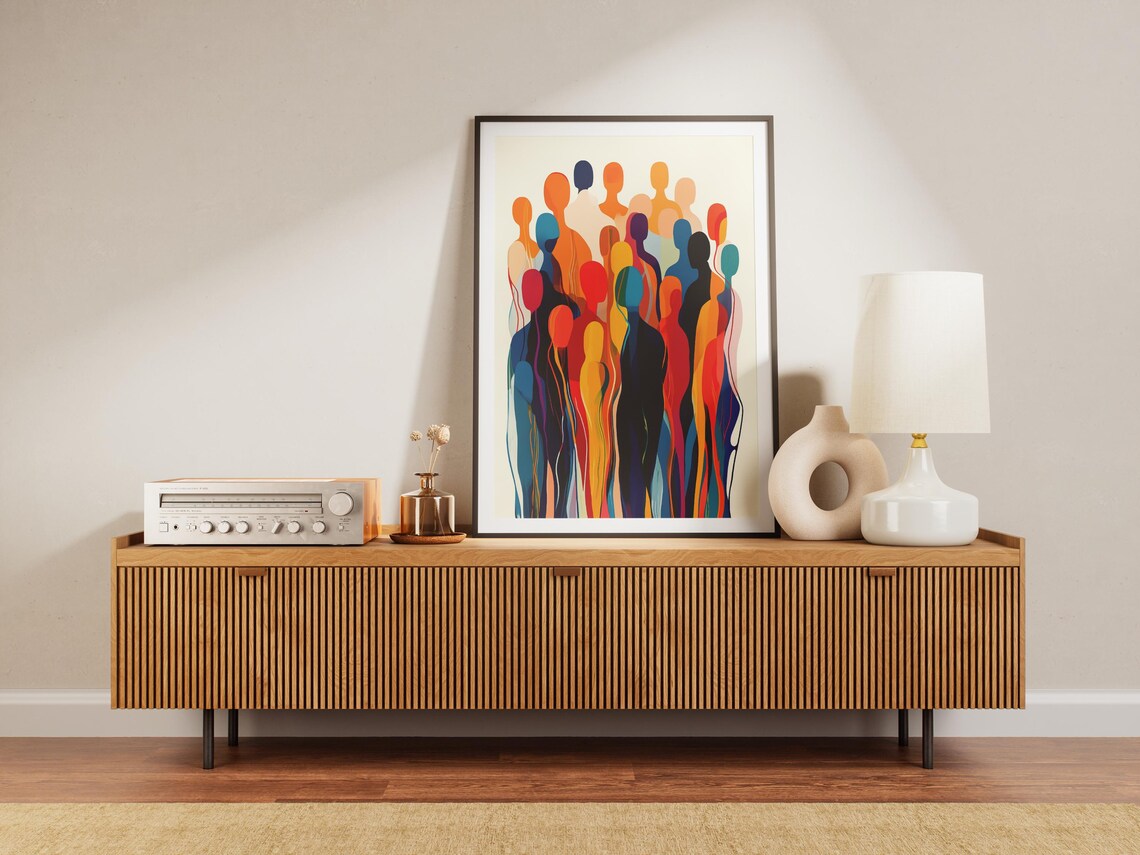 Abstract Colorful Crowd Silhouettes Community Diversity Art Poster - Image 2