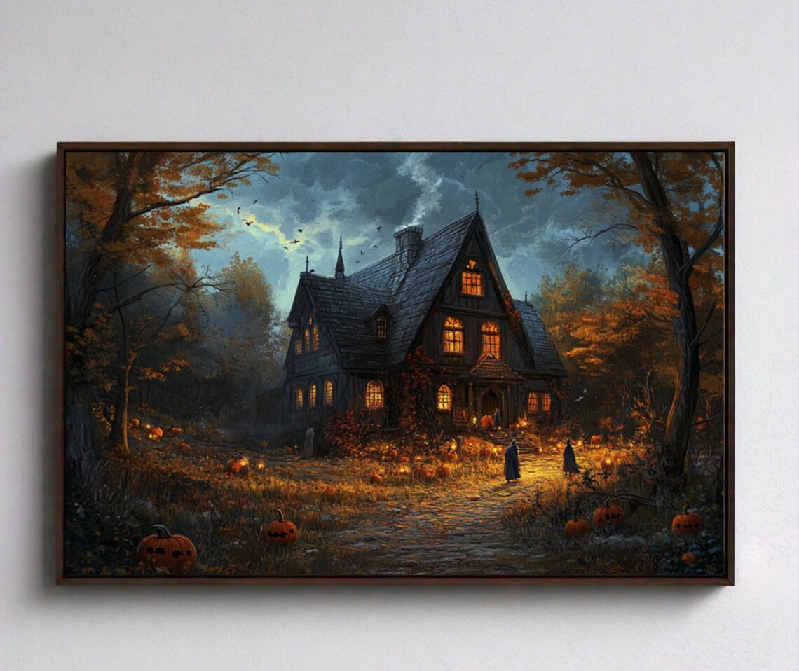 Spooky Halloween Haunted House Vintage Art Print