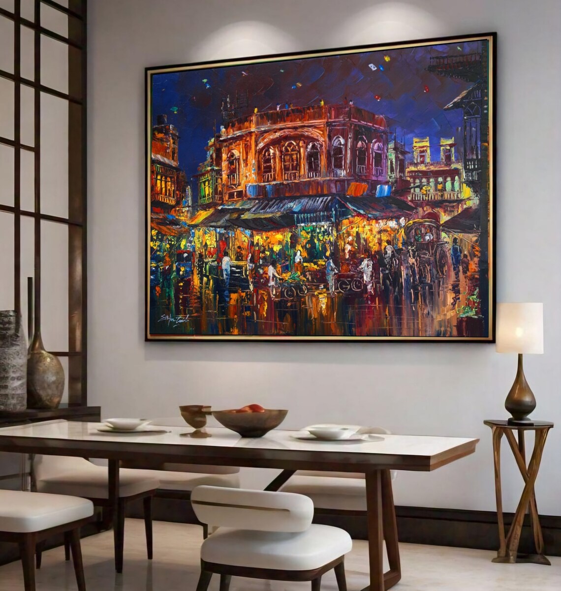 Indian Art Oil Painting for Home, Large Textured Art - Image 2