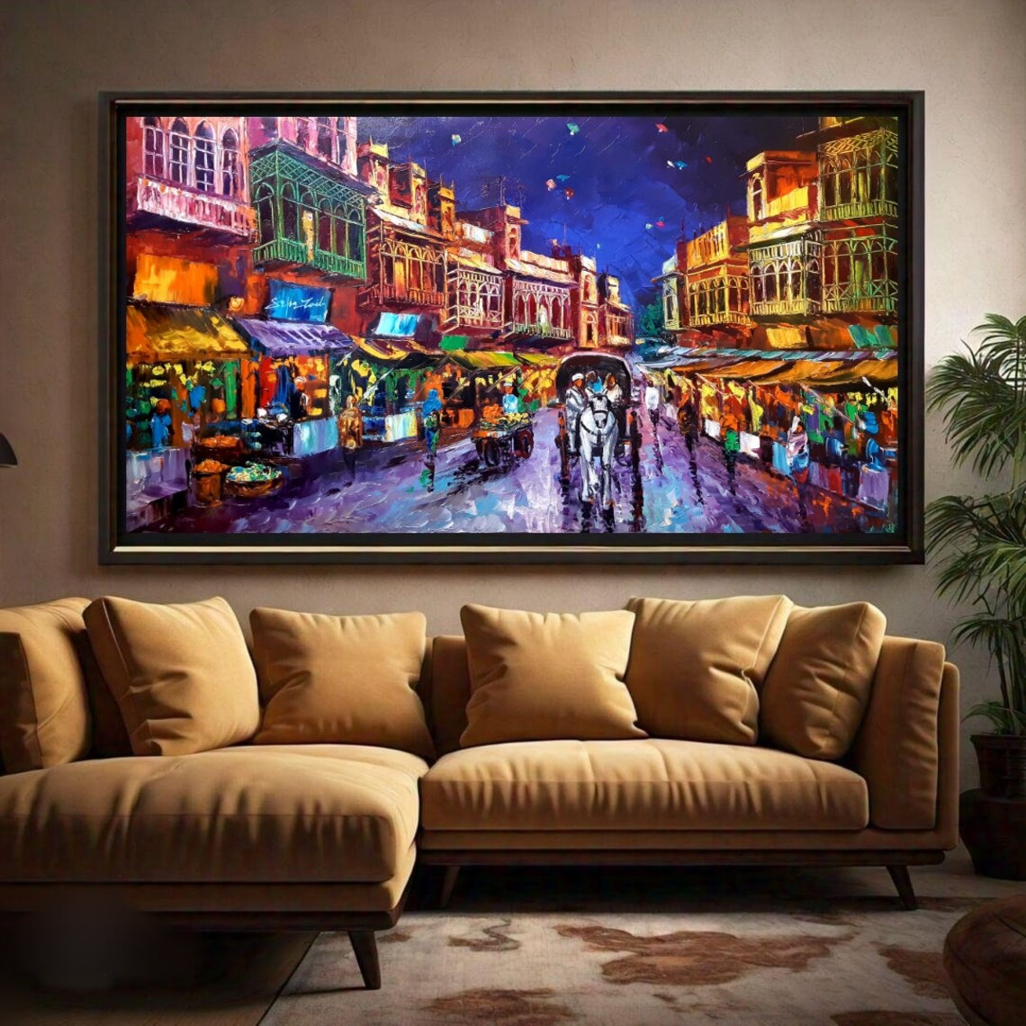 Indian City Oil Painting Art Print, Home Decor