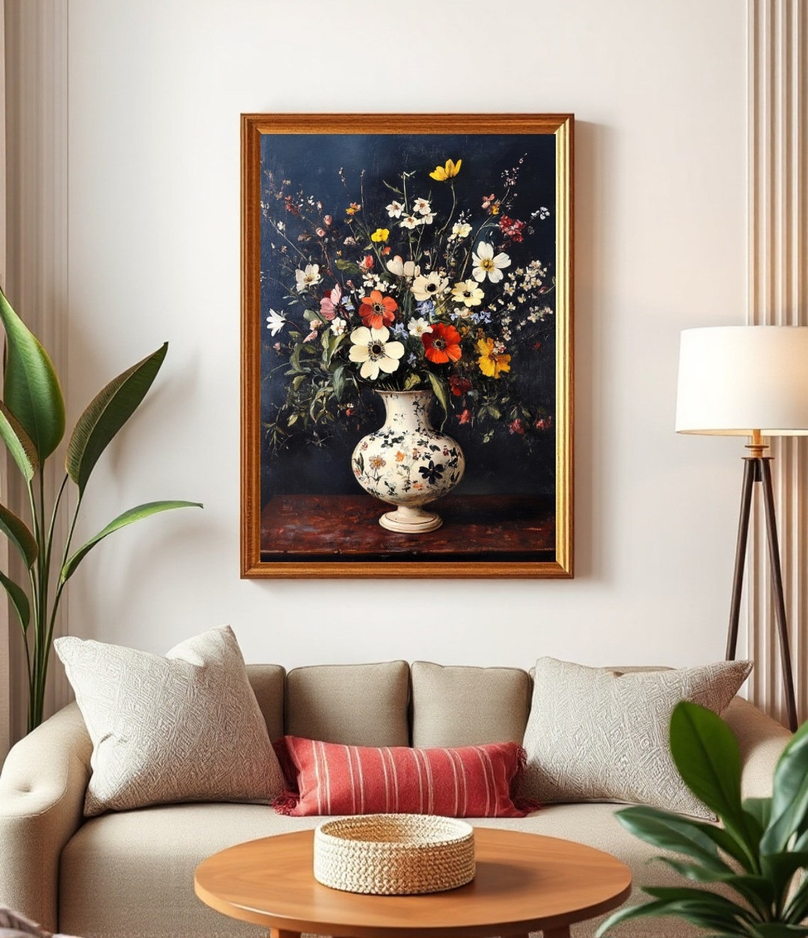Vintage Wildflower Vase Dark Blue Moody Floral Still Life Poster - Image 2