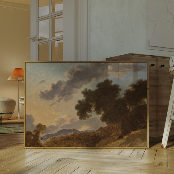 Moody Rococo Landscape Art Print Vintage Art Art Wall Art Antique Oil Painting Cloudy Landscape Art A 78