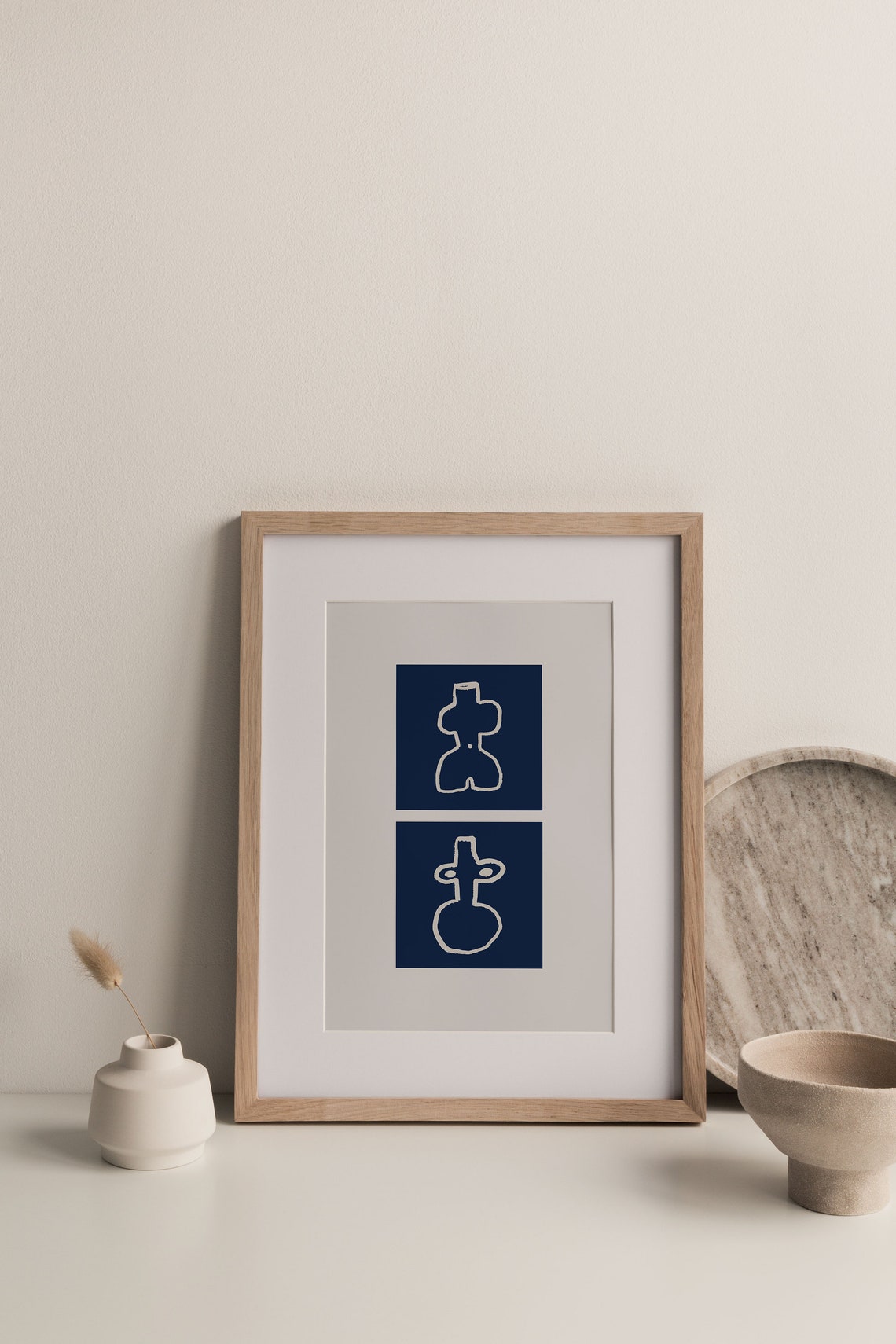 Navy Blue Twin Abstract Vase Line Art Minimalist Gallery Wall Poster - Image 3