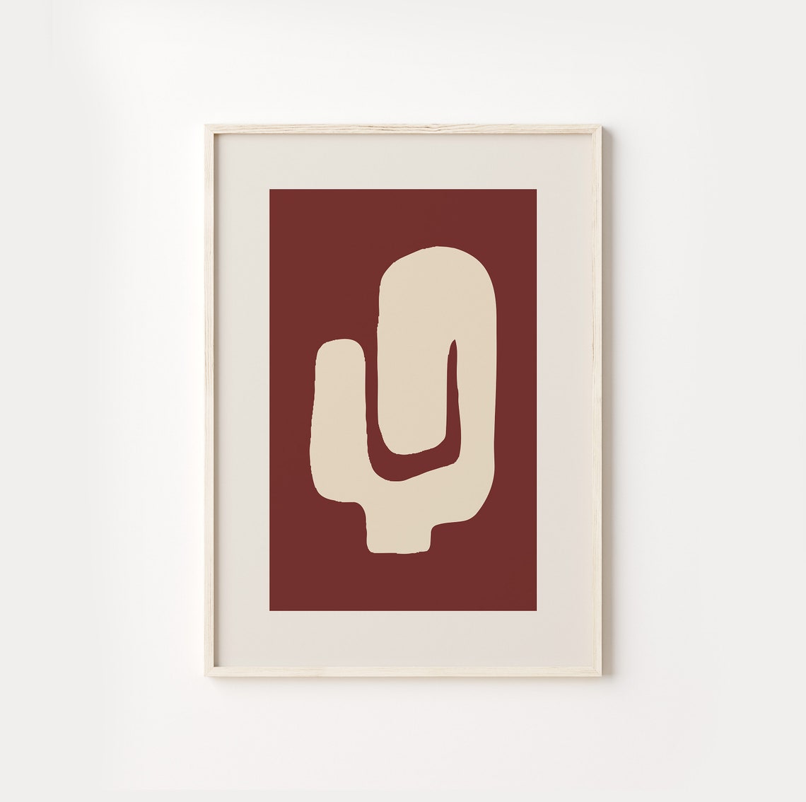 Bold Two Tone Abstract Cactus and Blob Cream on Red Navy Poster - Image 3