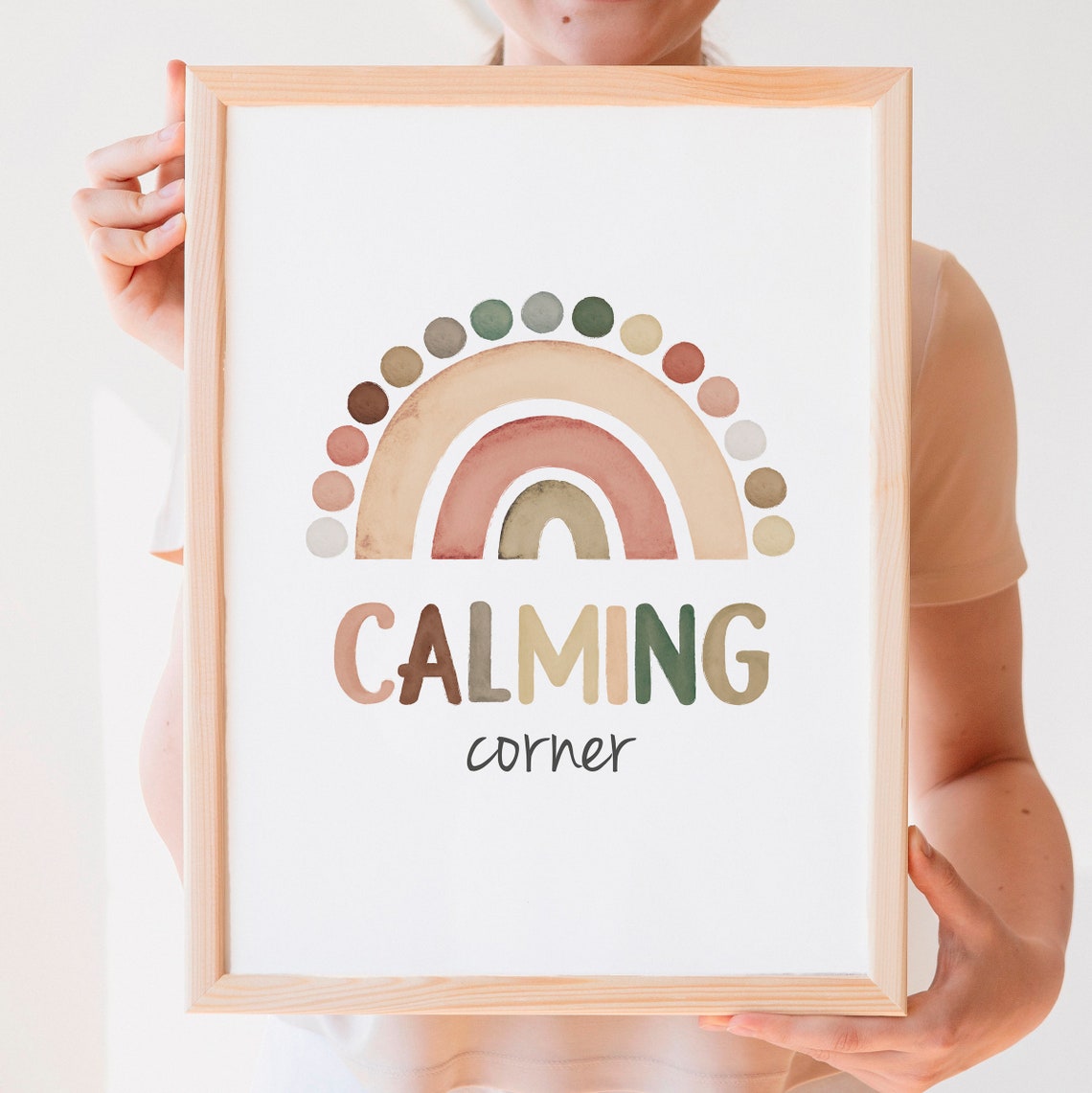 Calming Corner Neutral Earth Tone Rainbow Watercolor Classroom Poster