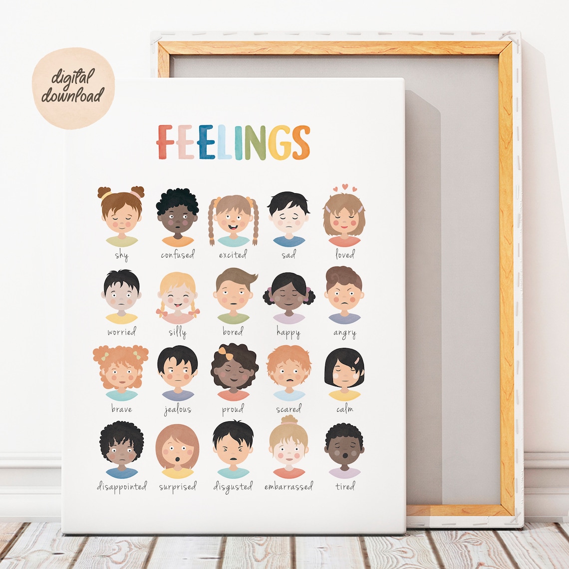Rainbow Feelings Chart Art Print, School Counselor Decor