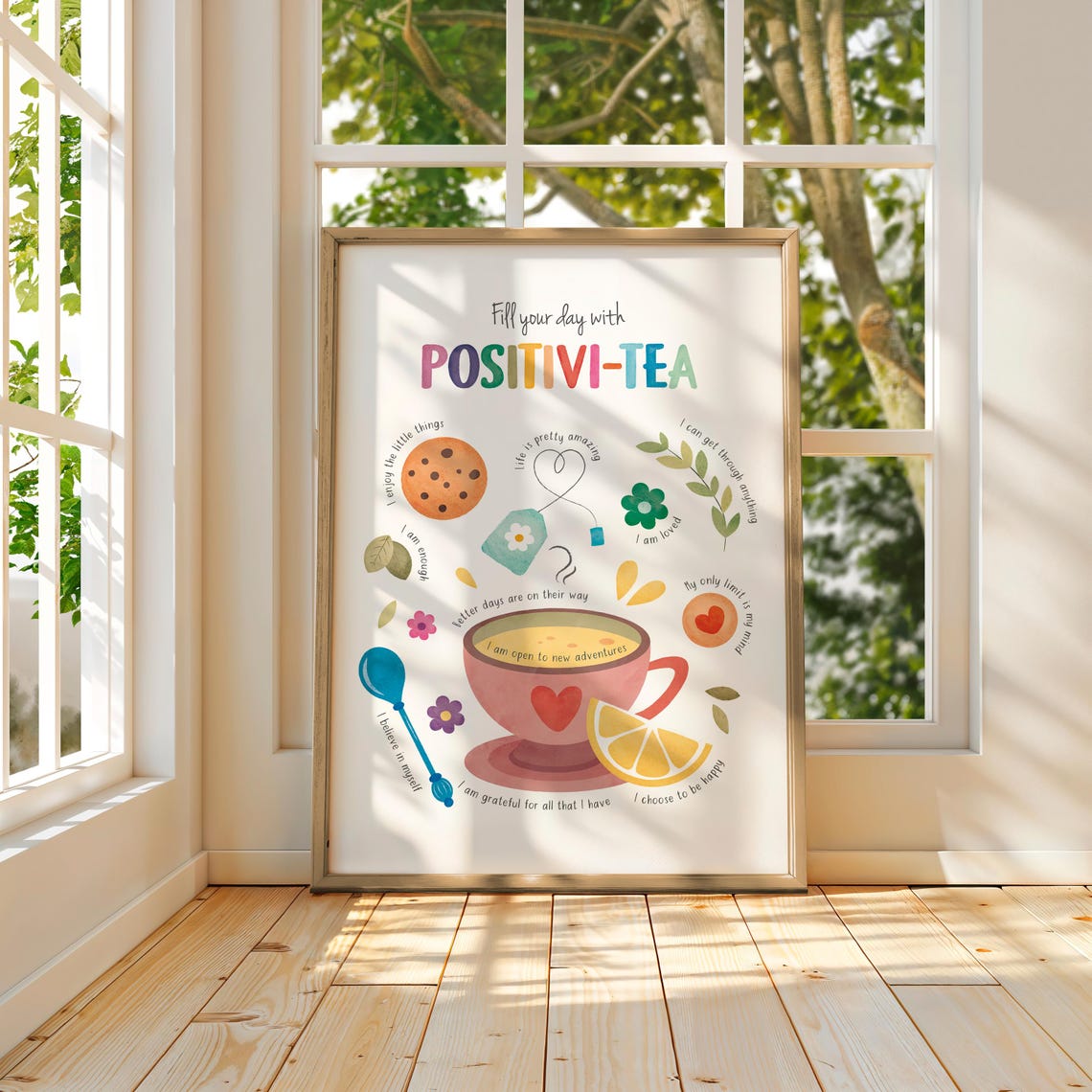 Positivi Tea Affirmation Poster Tea Cup Cozy Positivity Kitchen Art - Image 6
