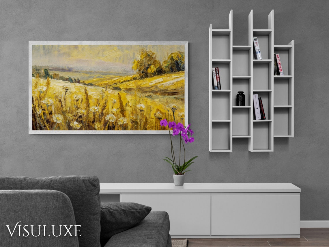 Golden Wheat Flower Field Warm Sunlight Country Meadow Painting Poster - Image 2