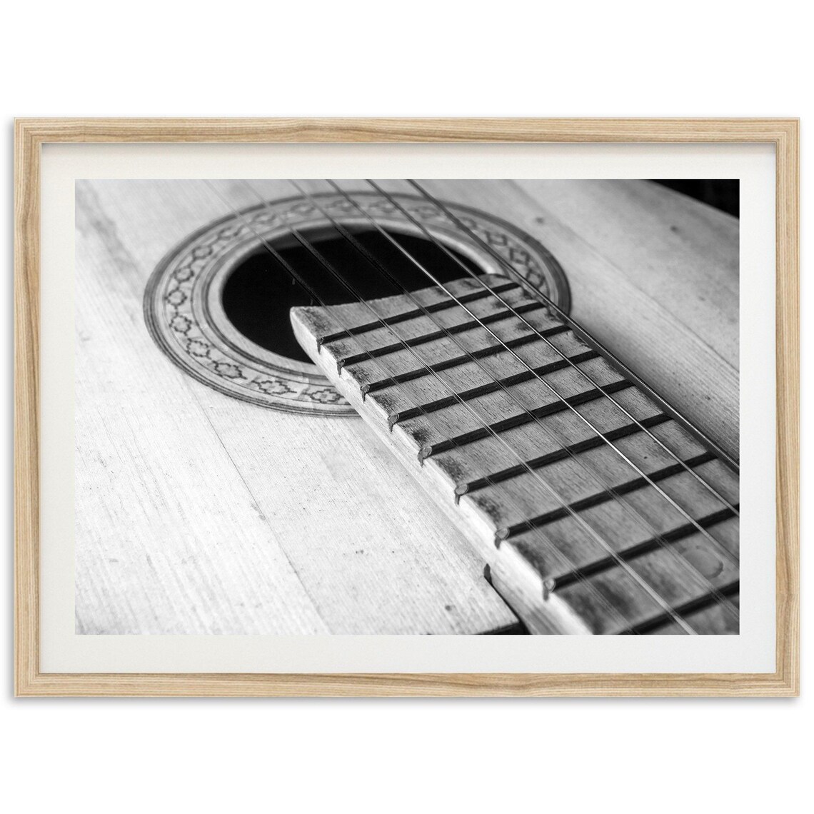 Vintage Guitar Wall Art Print, Black And White