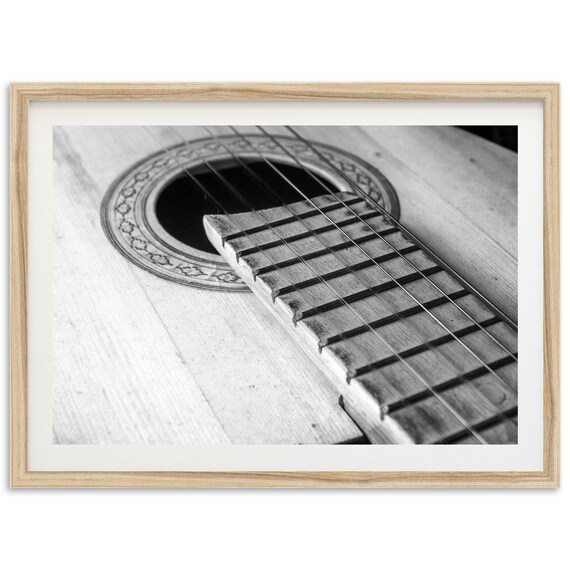 Vintage Guitar Wall Art Print, Black And White