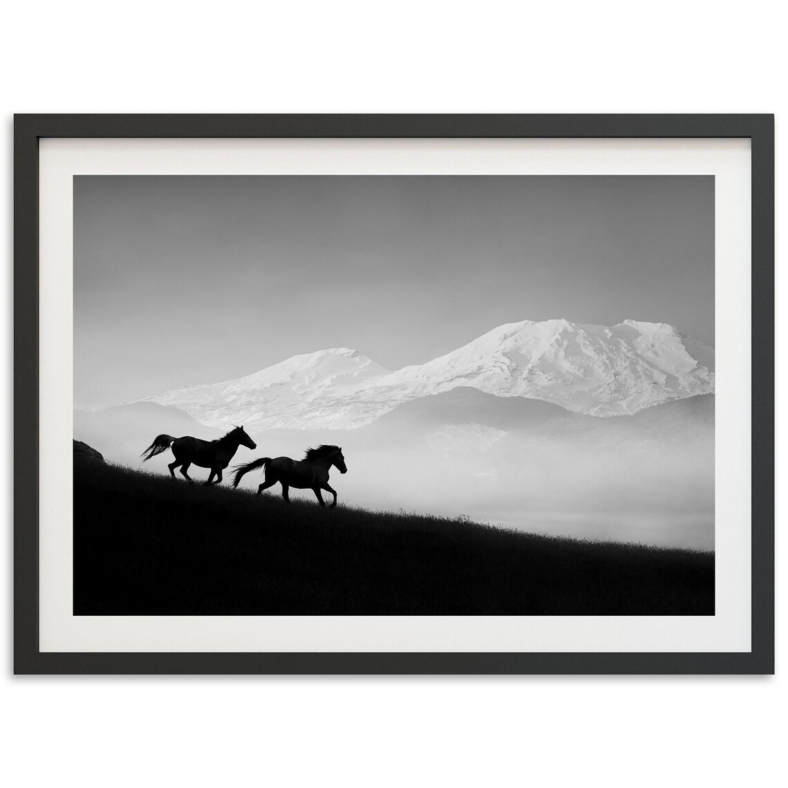 Wild Horses Mountain Black-And-White Art Print