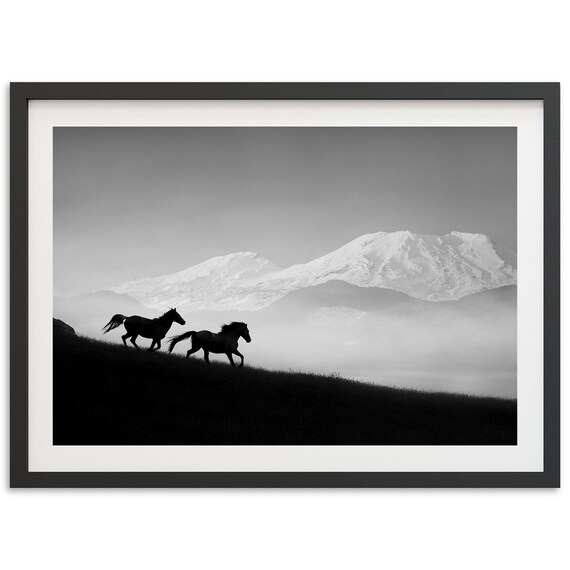 Wild Horses Mountain Black-And-White Art Print