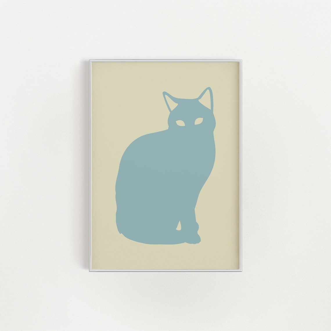 Teal Blue Minimal Cat Silhouette Warm Cream Simple Cat Lover Poster